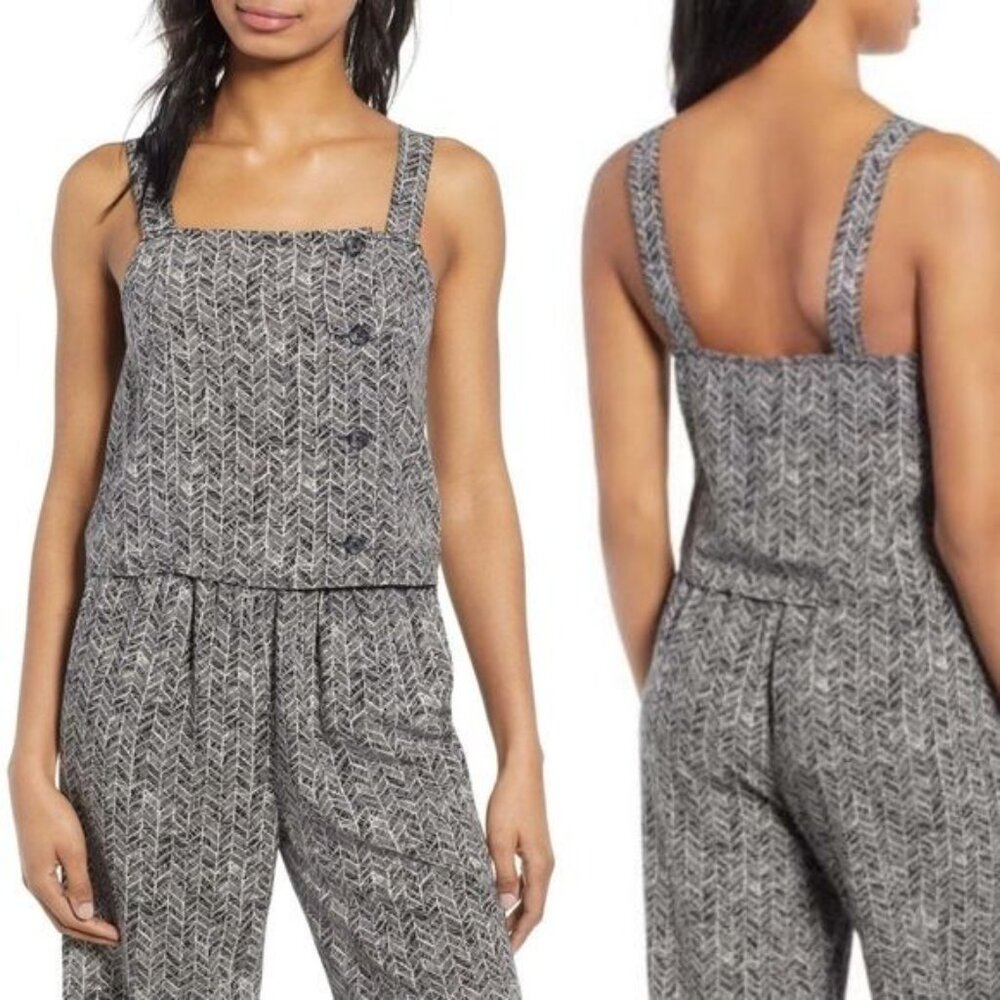 BP. Side Button Tank Size XXS Geometric Print Sleeveless Black White New - Picture 7 of 7